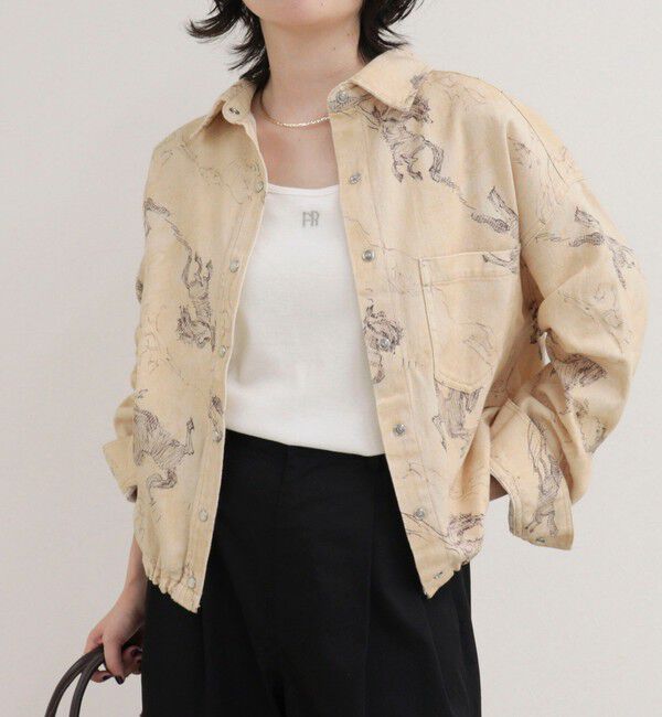 fredy emue「裾ドロストデニム/ホース柄シャツ」|シャツ・ブラウス|ベージュ系その他