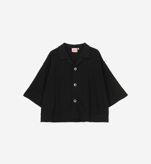  「INDIA INDUSTRY | コットンメッシュ 半袖オープンカラーシャツ WOMEN」|シャツ・ブラウス|BLACK