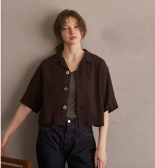  「INDIA INDUSTRY | コットンメッシュ 半袖オープンカラーシャツ WOMEN」|シャツ・ブラウス|