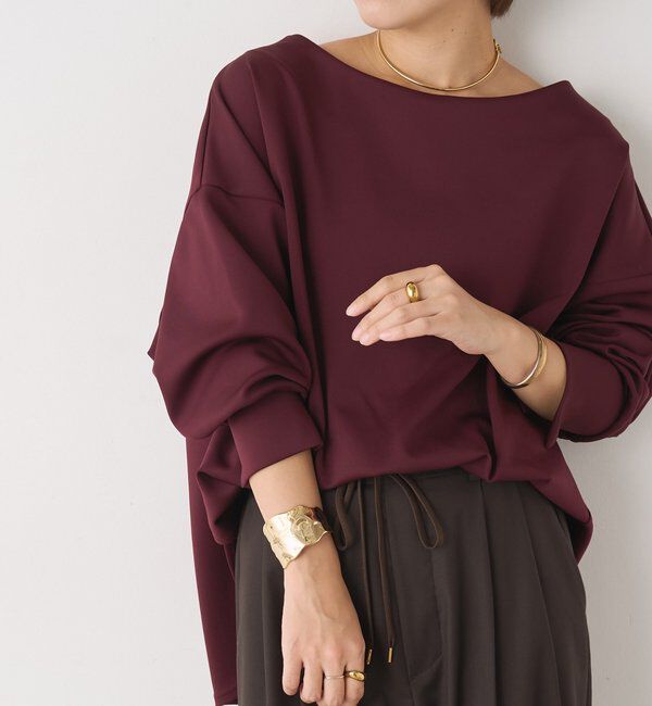  「【接触冷感/紫外線防止/防シワ】ダンボールボートネックプルオーバー」|Tシャツ・カットソー|バーガンディー