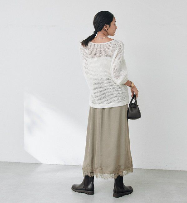  「【2サイズ展開】レースヘムサテンスカート」|スカート|