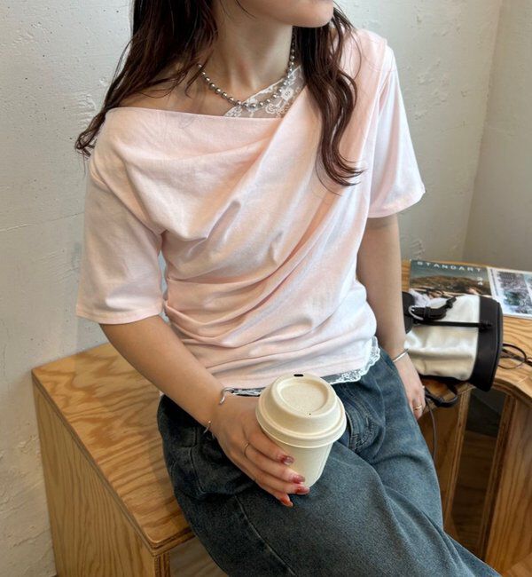 「レースドッキングオフショル半袖Tシャツ」|Tシャツ・カットソー|