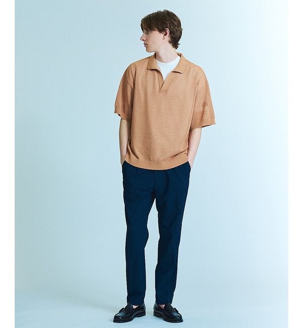 ABAHOUSE「シアーメッシュ スキッパー ニットポロ」|ポロシャツ|