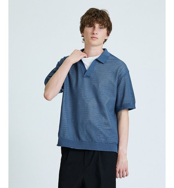 ABAHOUSE「シアーメッシュ スキッパー ニットポロ」|ポロシャツ|