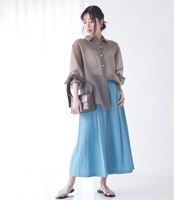 qualite「【接触冷感】ナチュラルシャンブレーフレアーパンツ」|その他|