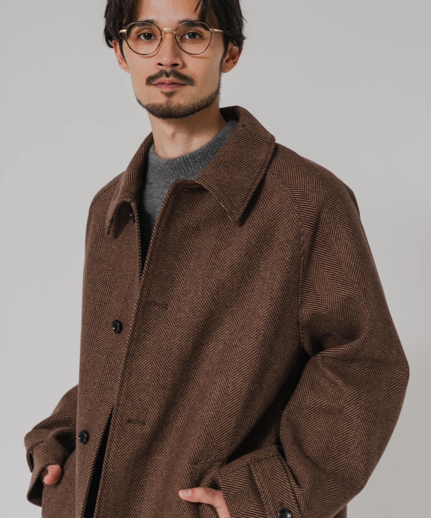 URBAN RESEARCH「WINDPROOF TWEED HALF COAT」|ノーカラーコート|ブラウン