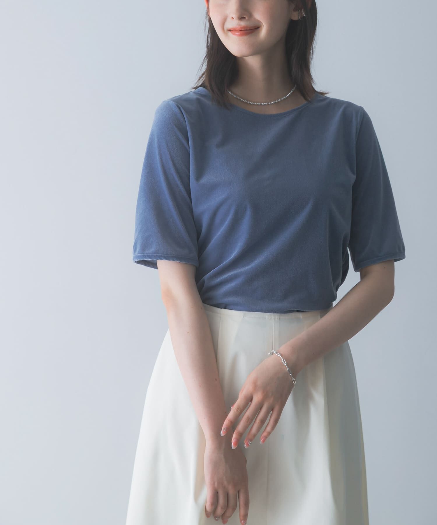 URBAN RESEARCH ROSSO「バックスリットシアーベロアカットソー」|Tシャツ・カットソー|ブルー