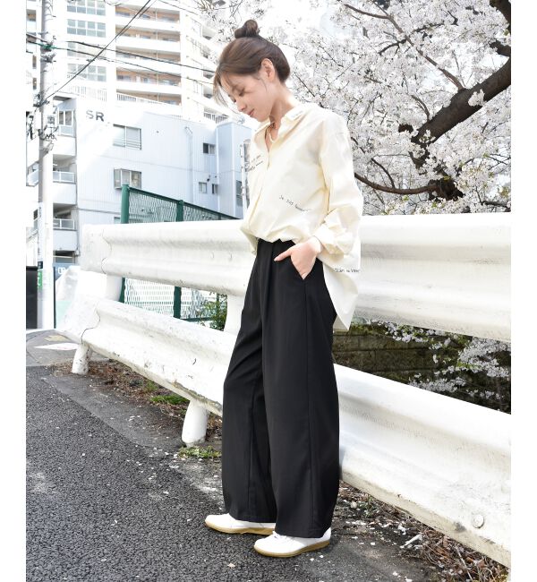 le.coeur blanc「サイドベルトタックワイドパンツ」|その他|