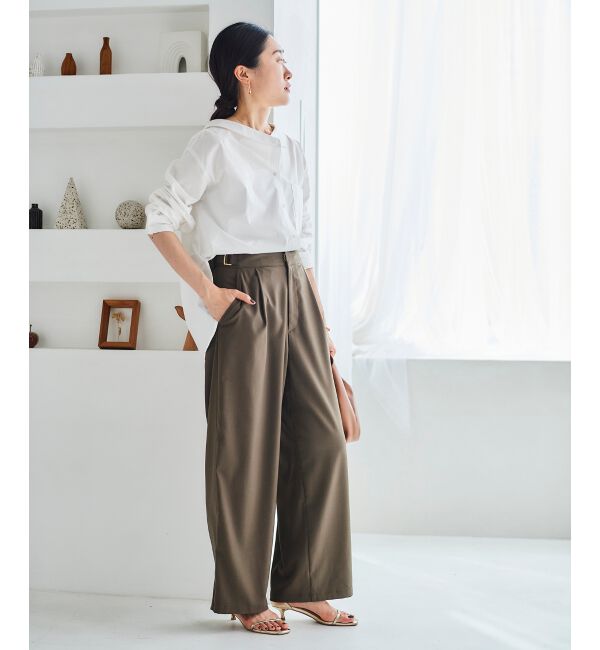 le.coeur blanc「サイドベルトタックワイドパンツ」|その他|