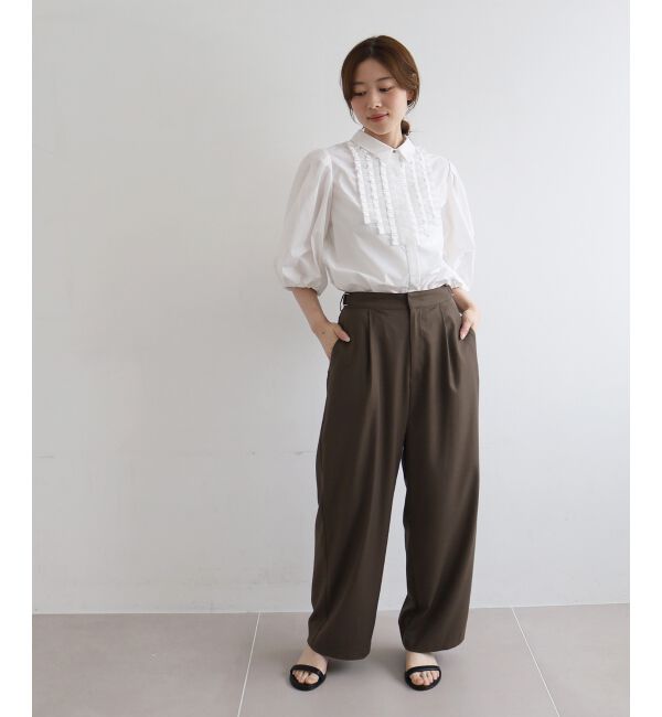le.coeur blanc「サイドベルトタックワイドパンツ」|その他|