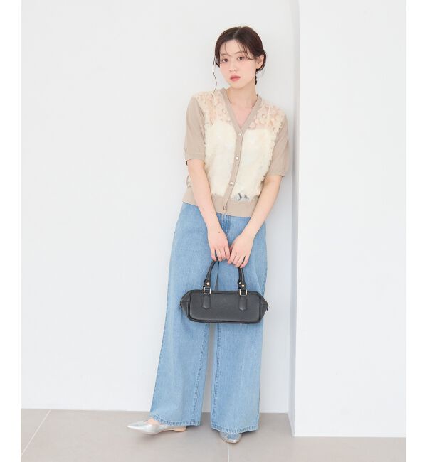  「チュール刺繍ハーフスリーブカーディガン」|カーディガン|
