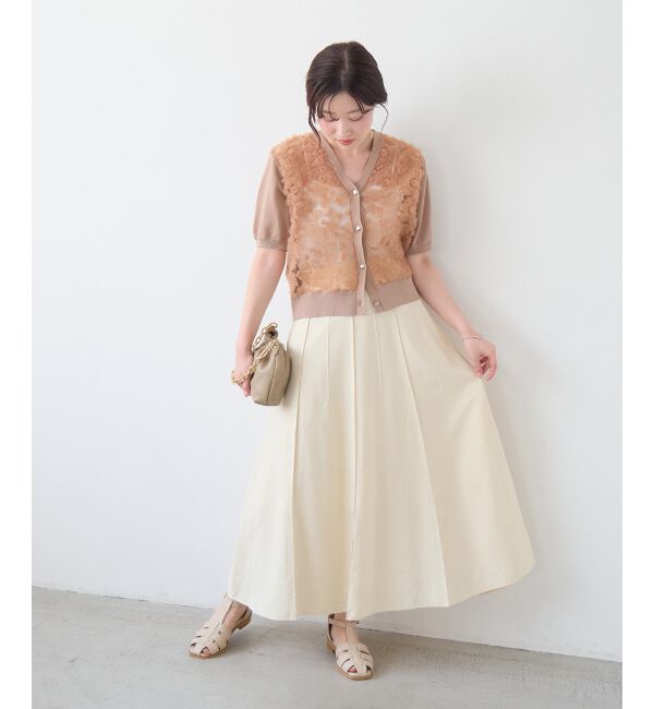  「チュール刺繍ハーフスリーブカーディガン」|カーディガン|