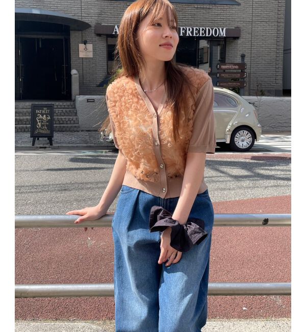  「チュール刺繍ハーフスリーブカーディガン」|カーディガン|