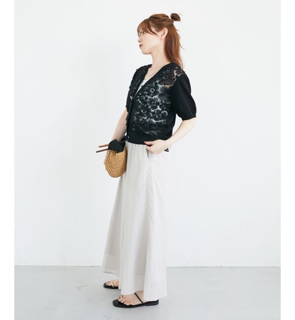  「チュール刺繍ハーフスリーブカーディガン」|カーディガン|