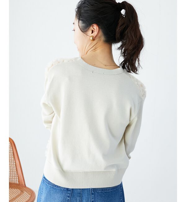  「【長袖】チュール刺繍Vネックカーディガン」|カーディガン|