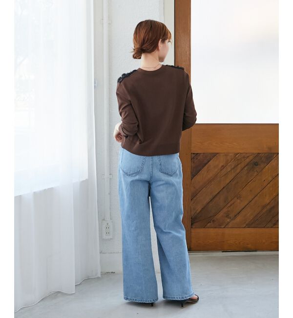  「【長袖】チュール刺繍Vネックカーディガン」|カーディガン|