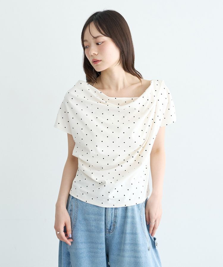 earth music&ecology「フレンチスリーブドットドレーププルオーバー」|Tシャツ・カットソー|