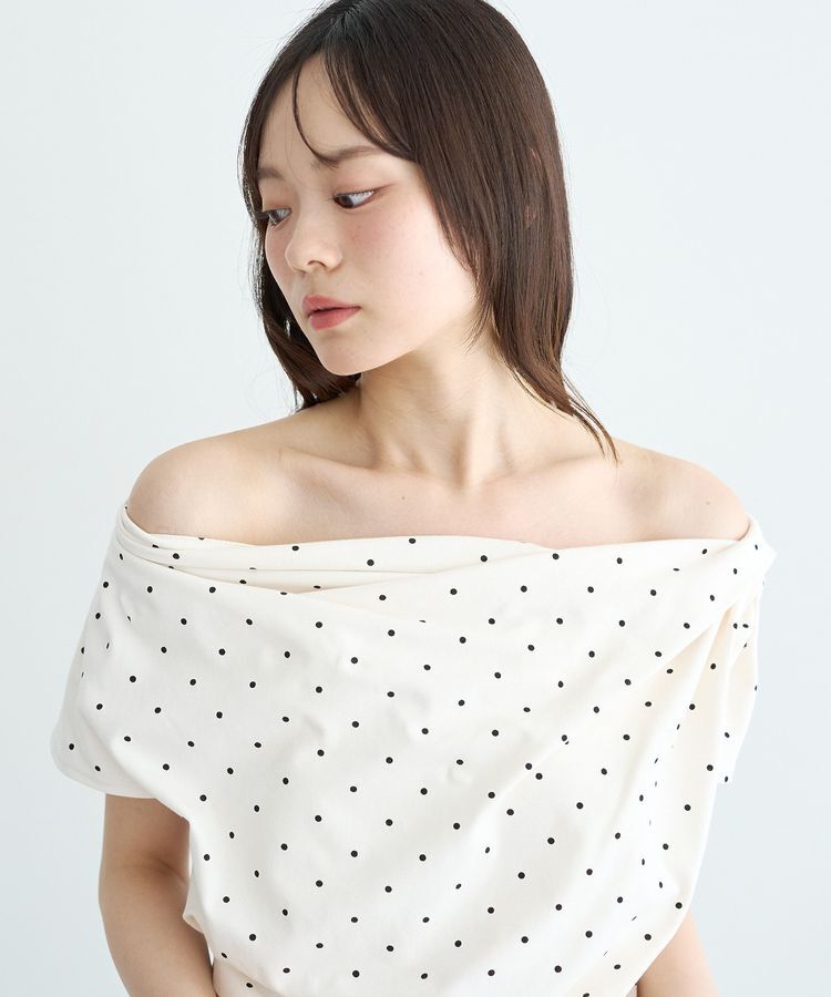 earth music&ecology「フレンチスリーブドットドレーププルオーバー」|Tシャツ・カットソー|