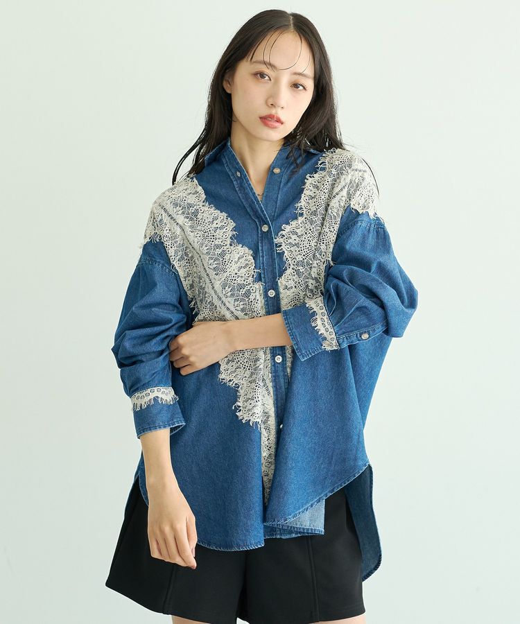 earth music&ecology「レースデニムシャツ」|シャツ・ブラウス|Navy