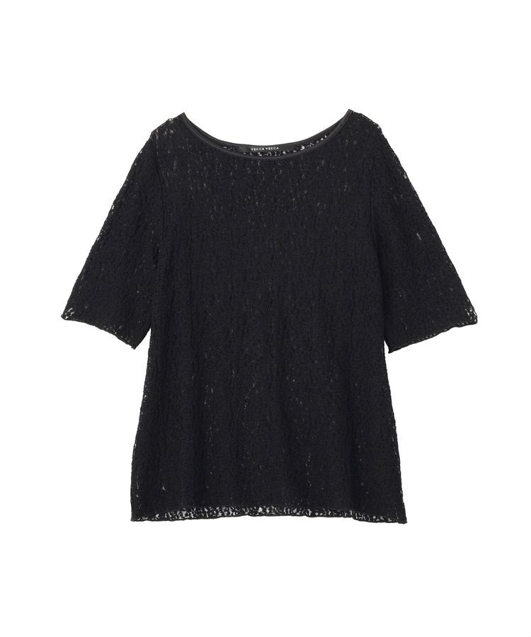YECCA VECCA「5分袖レースシアートップス」|Tシャツ・カットソー|