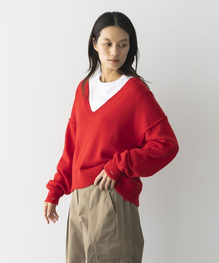 GARAGE OF GOOD CLOTHING「Vネックダメージショートニットプルオーバー」|ニット・セーター|