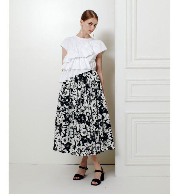 LOULOU WILLOUGHBY「WEB 一部店舗限定 モノトーンフラワープリントギャザースカート」|スカート|
