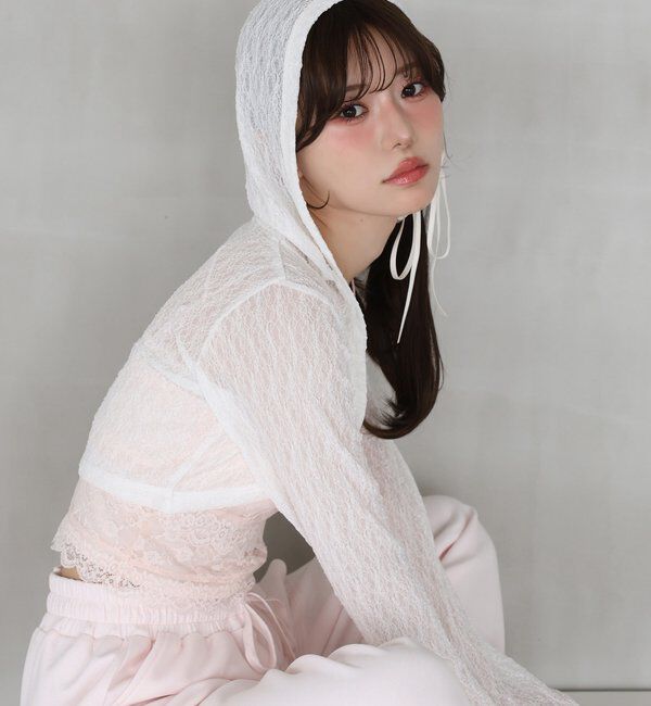  「ロゴプレート付きフーディーボレロ」|プルオーバー|オフホワイト