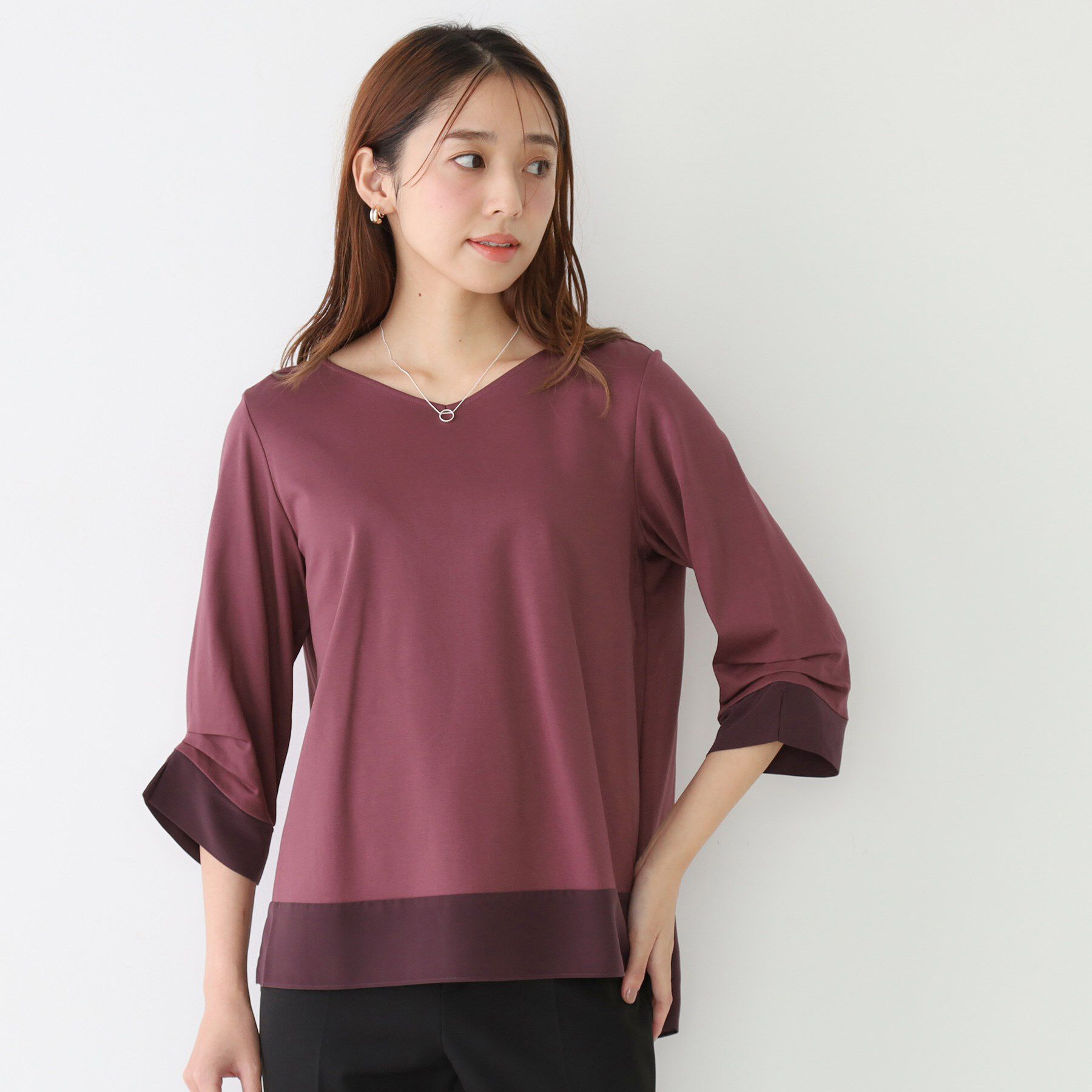 COUP DE CHANCE「【手洗い可／日本製】異素材ドッキングのカットソー」|Tシャツ・カットソー|ボルドー(064)
