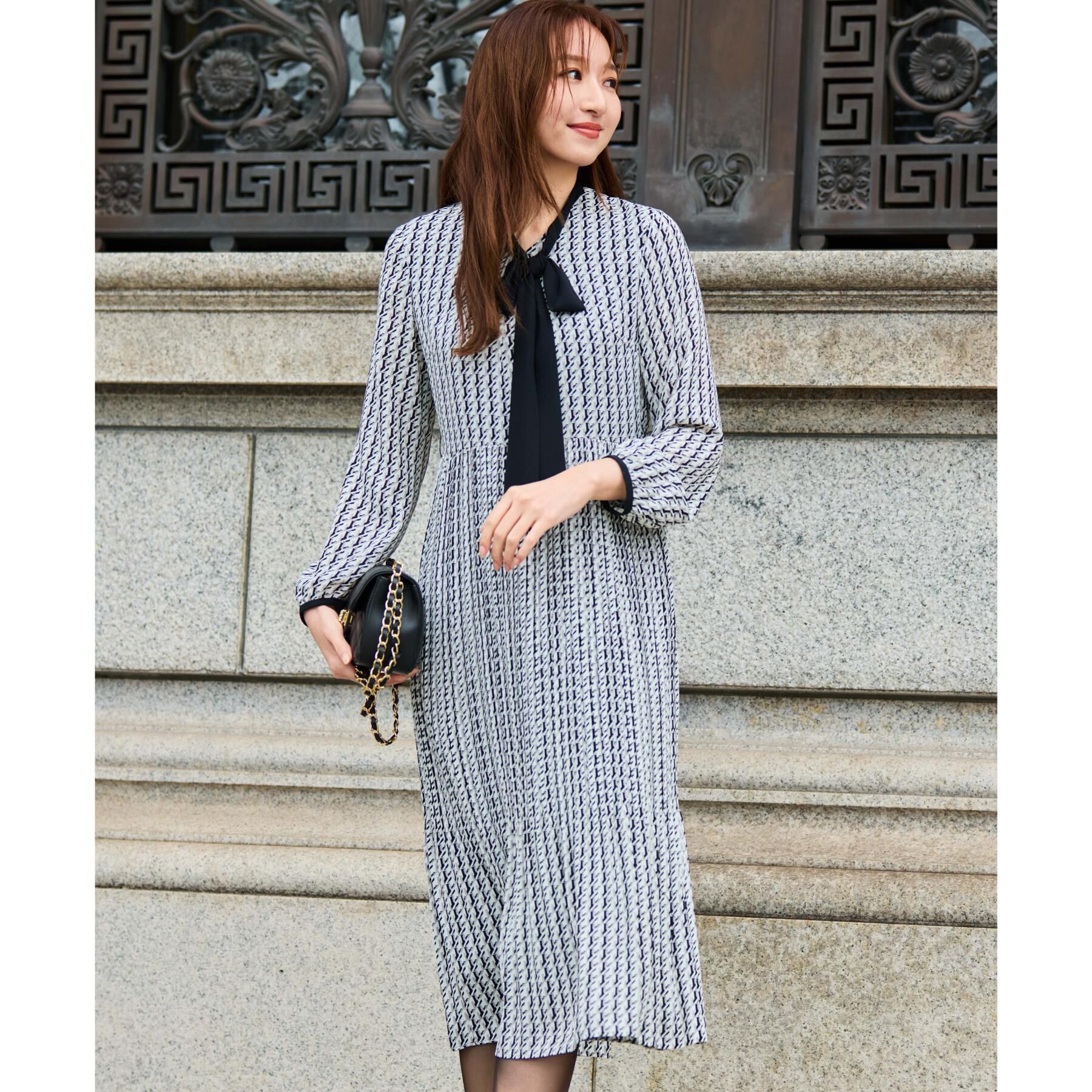 COUP DE CHANCE「【リボン取り外し可】幾何柄プリーツワンピース」|ワンピース|