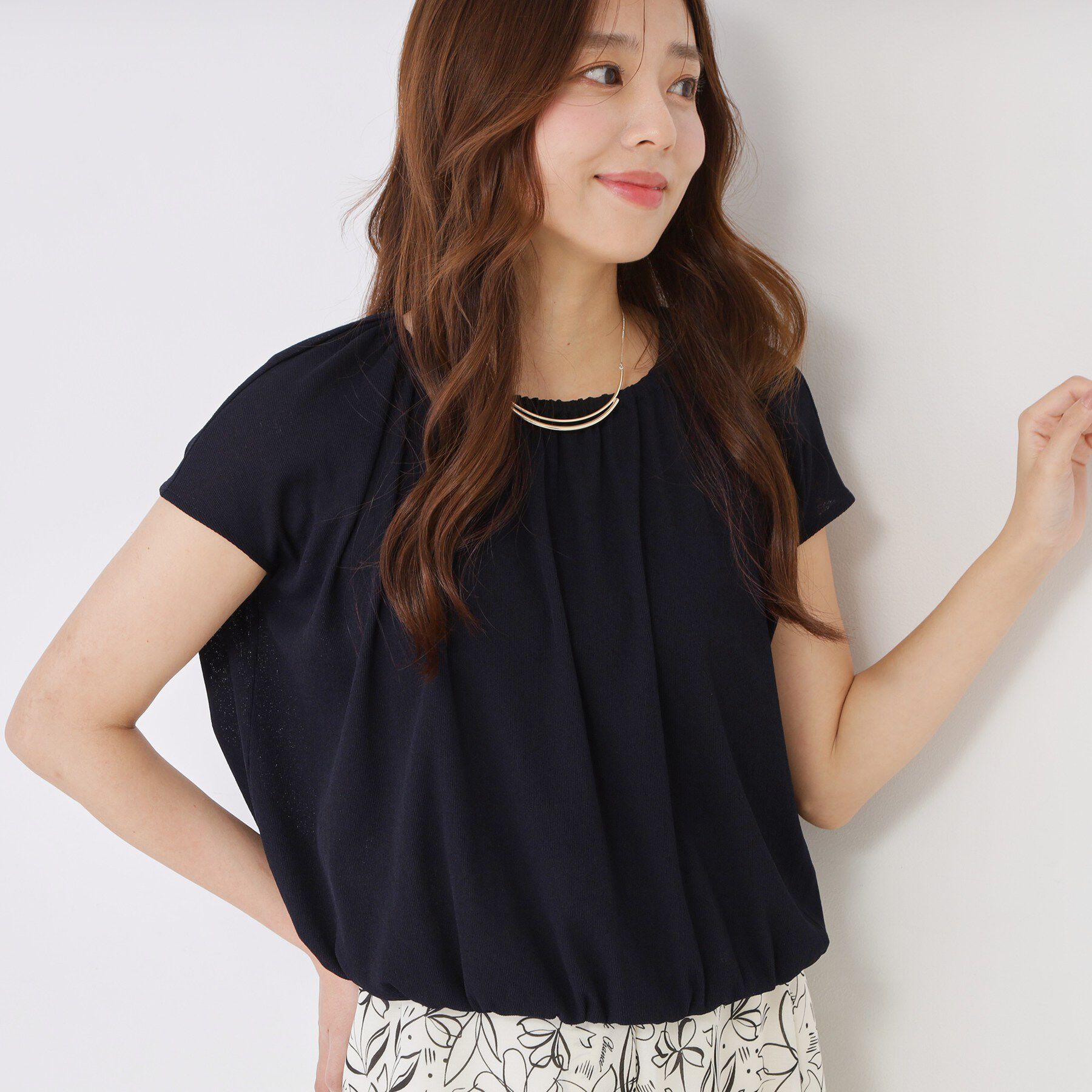 COUP DE CHANCE「【手洗い可／日本製】フレンチスリーブトップス」|Tシャツ・カットソー|ネイビー(094)