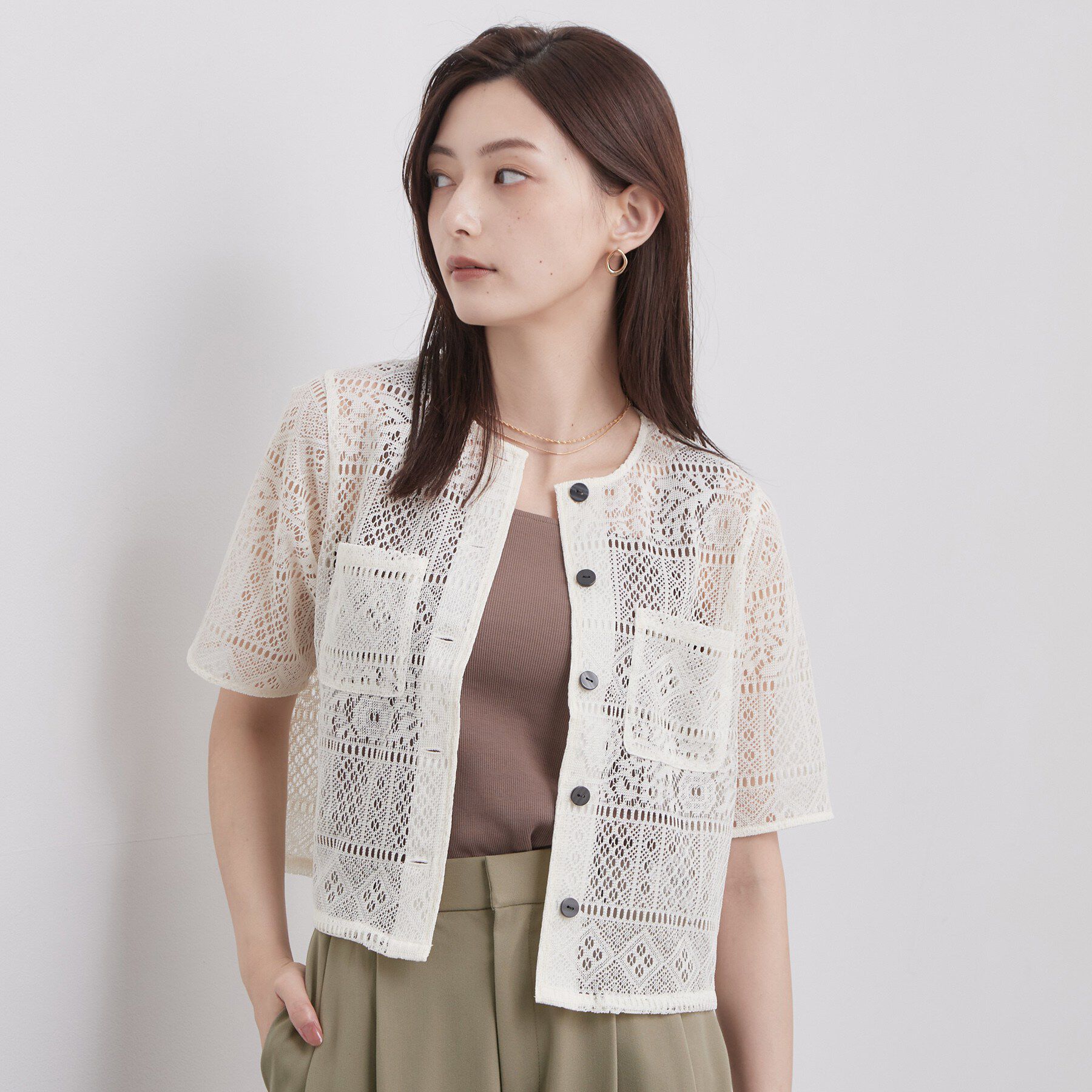 OPAQUE.CLIP「透かしレースカーディガン【洗濯機OK】」|カーディガン|