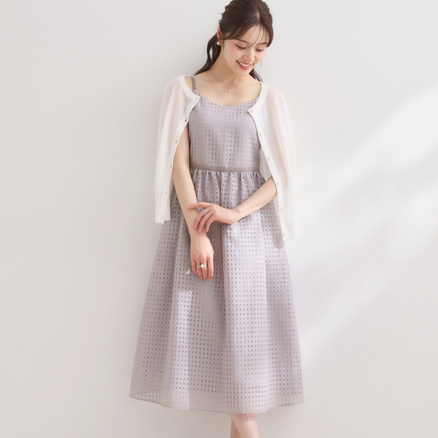 Couture broach「【洗える】レースチェック キャミワンピ―ス」|ワンピース|