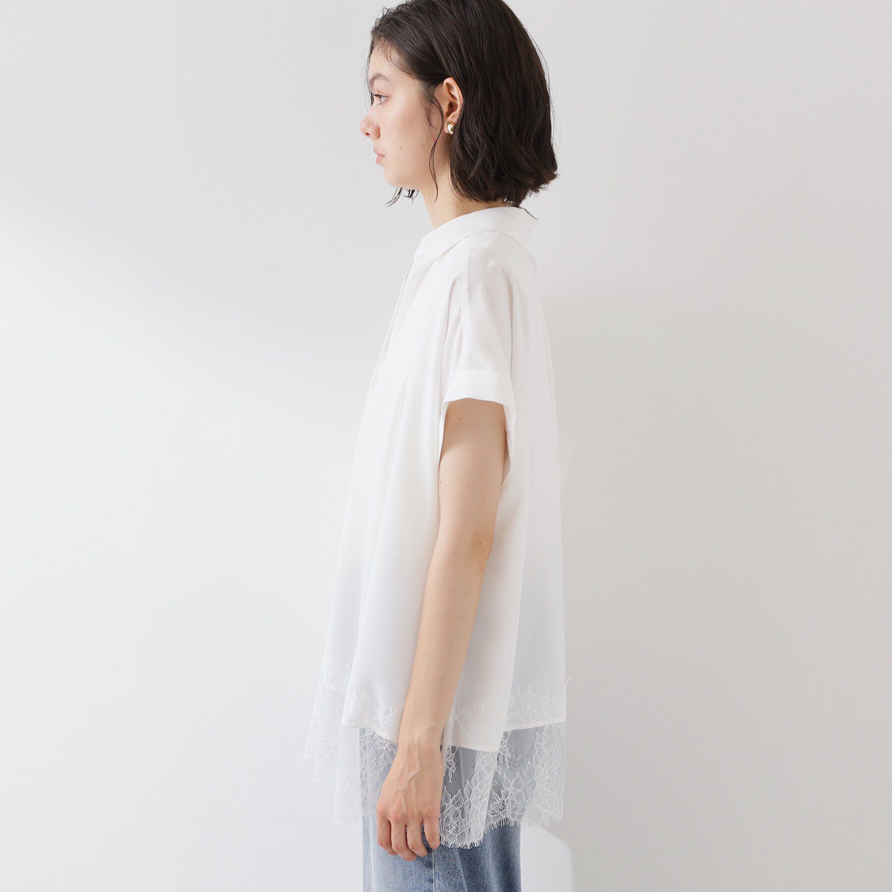 THE SHOP TK「【ひんやり/体型カバー】裾レース切り替え スキッパーシャツ」|シャツ・ブラウス|