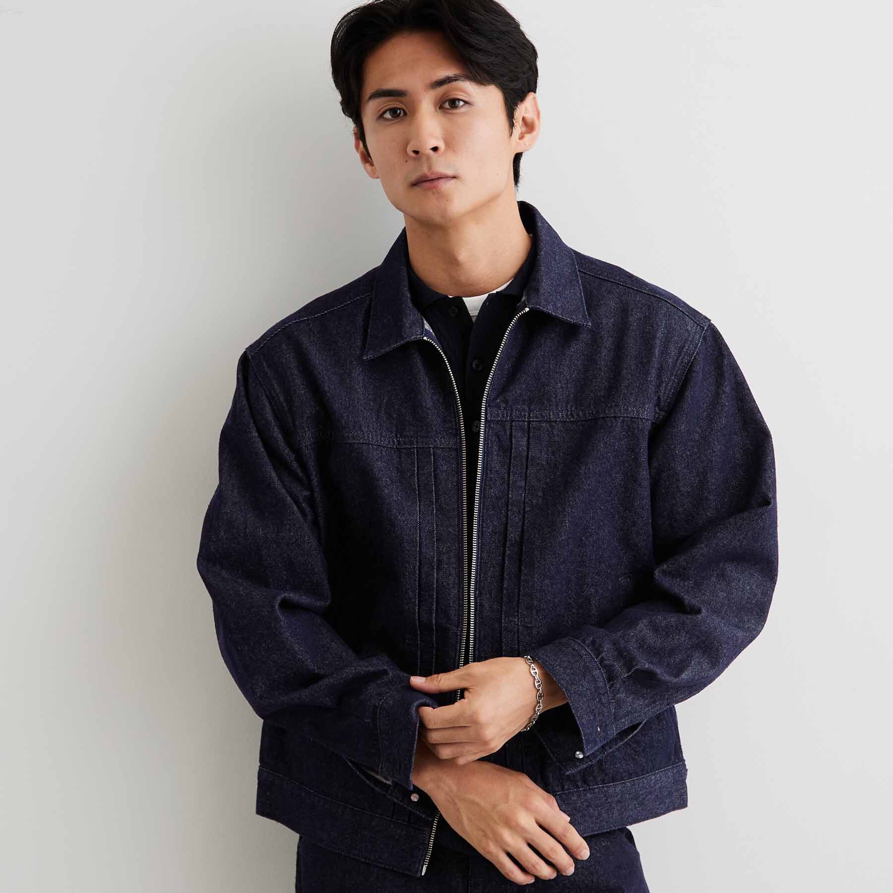 THE SHOP TK「【色落ちしにくい/セットアップ可】デニムライク ジップアップジャケット」|ブルゾン・スタジャン|ネイビー(094)