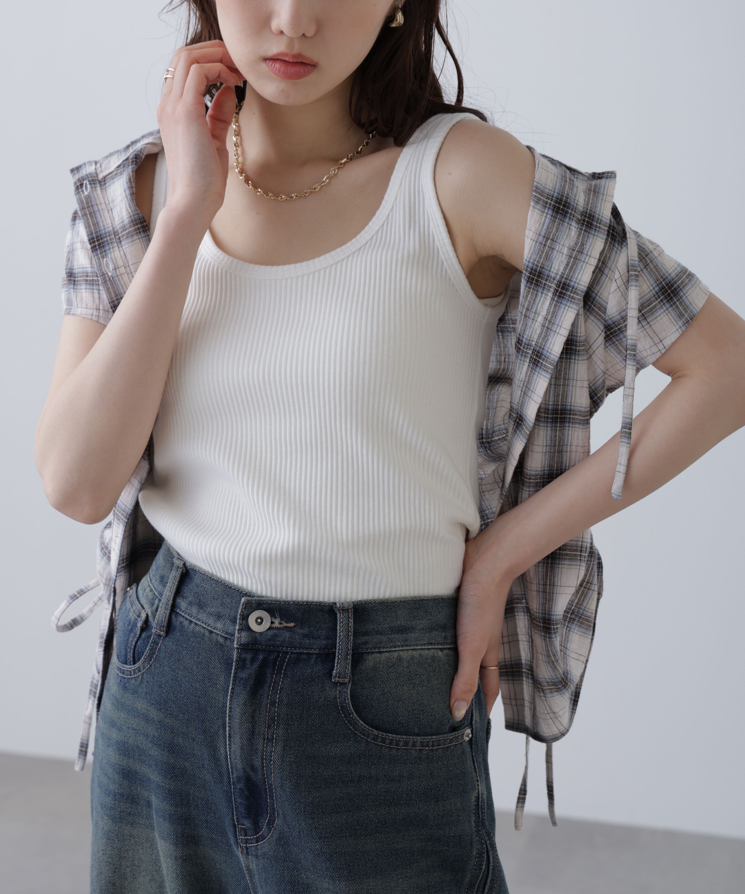  「テレコタンクトップ」|Tシャツ・カットソー|ホワイト