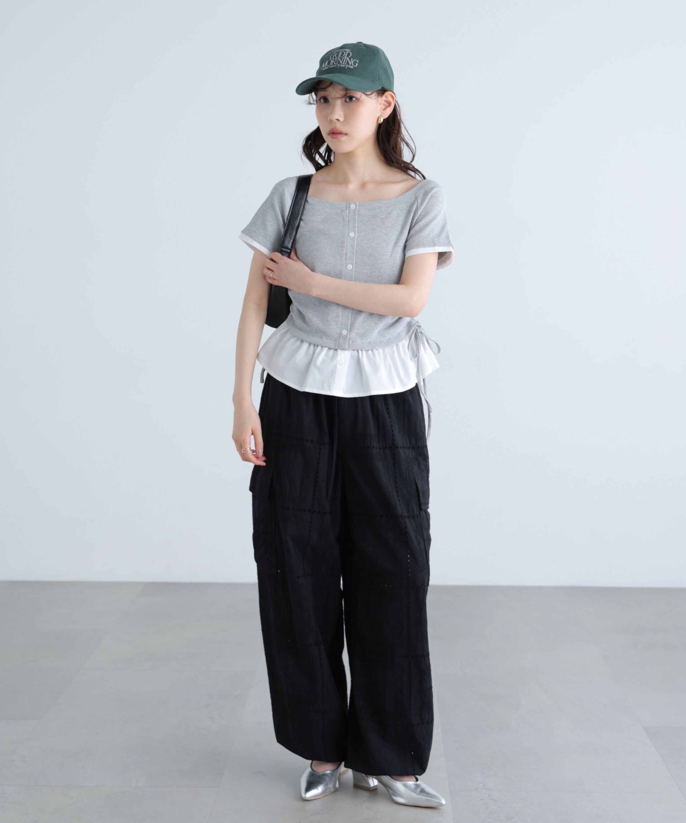  「布帛ドッキングサイドシャーリング半袖カットソー」|Tシャツ・カットソー|
