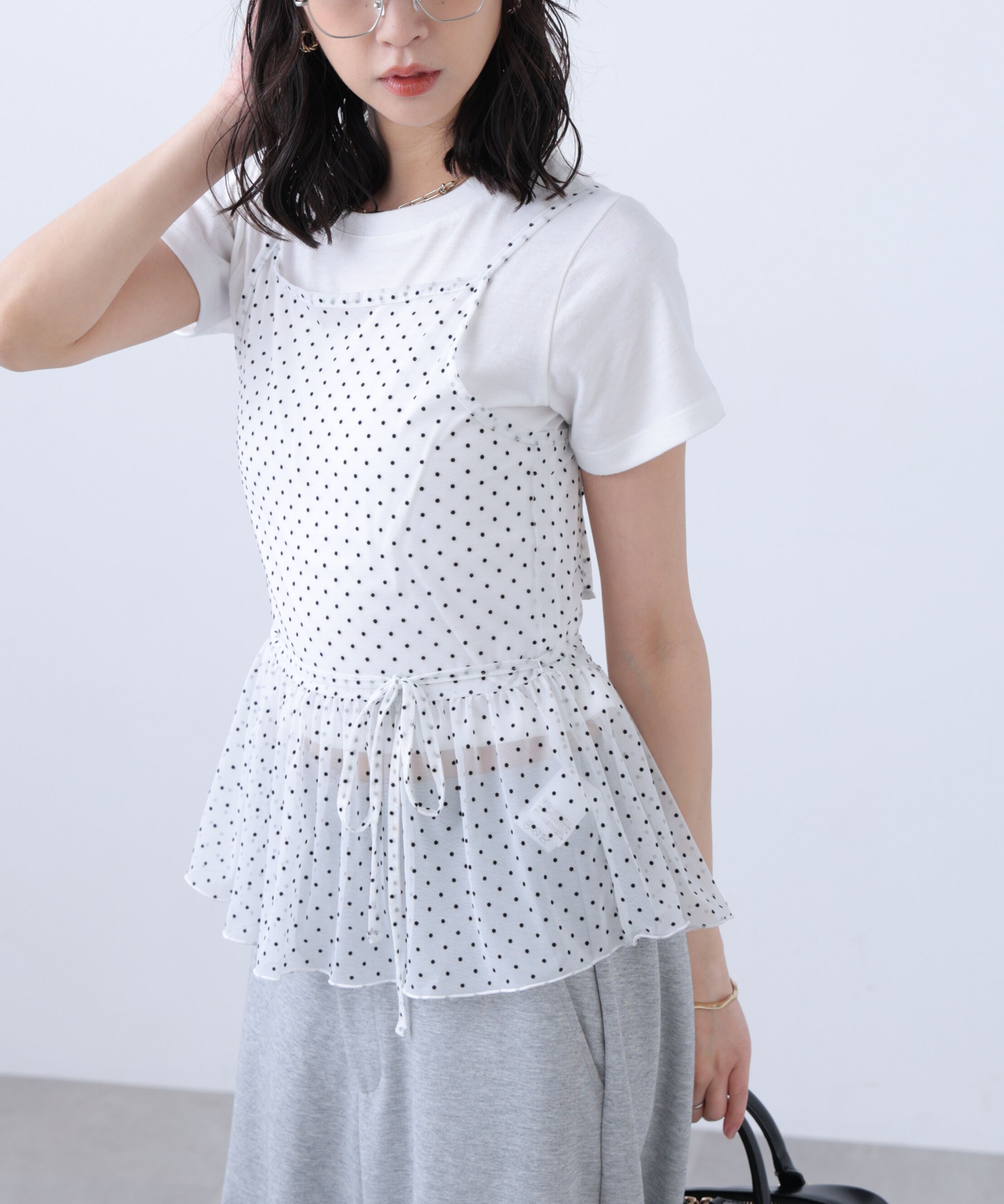  「2WAYシアードットホルターキャミ&times;半袖カットソーセット」|Tシャツ・カットソー|