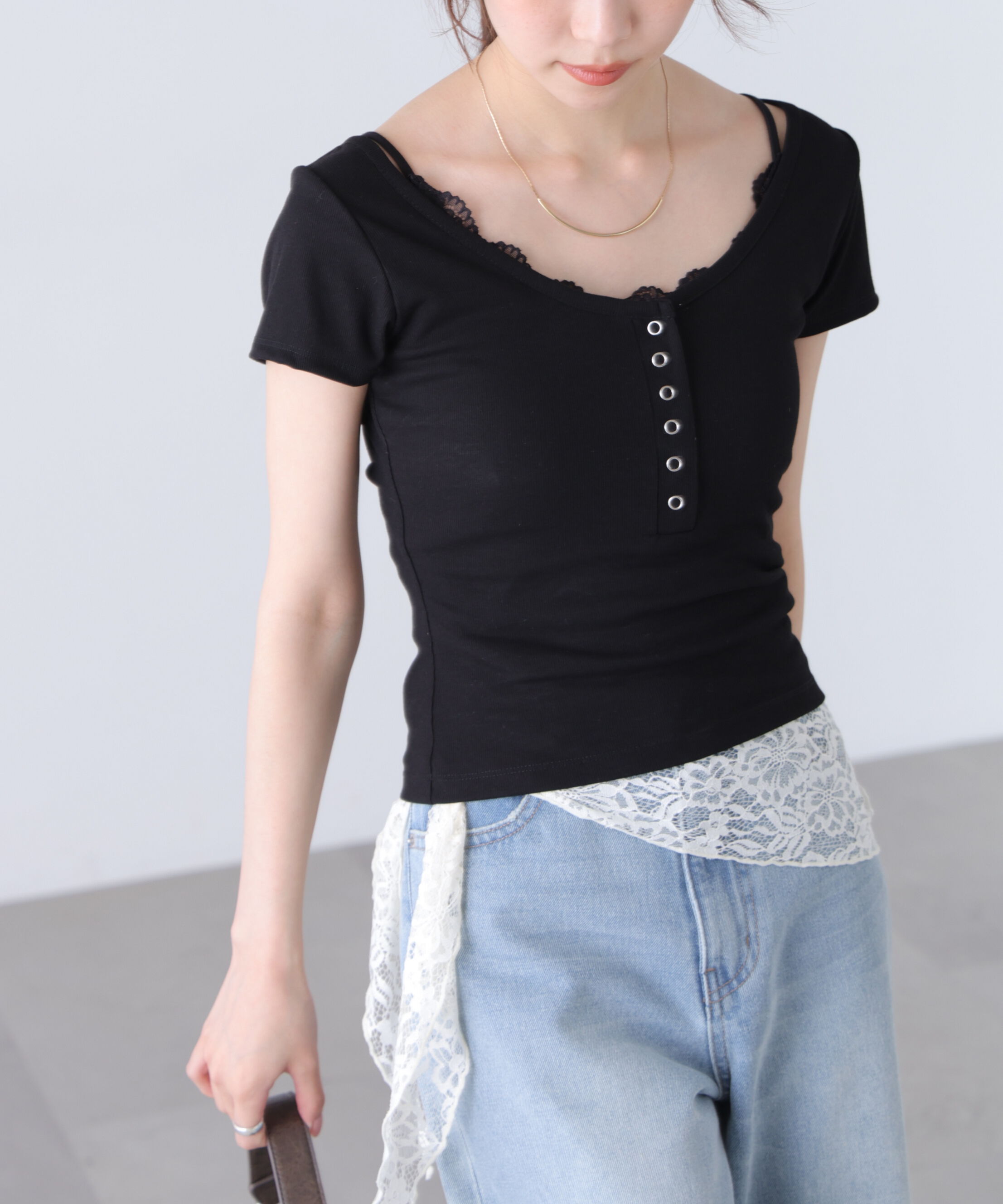  「キャミレイヤード風ヘンリーネックカットソー」|Tシャツ・カットソー|