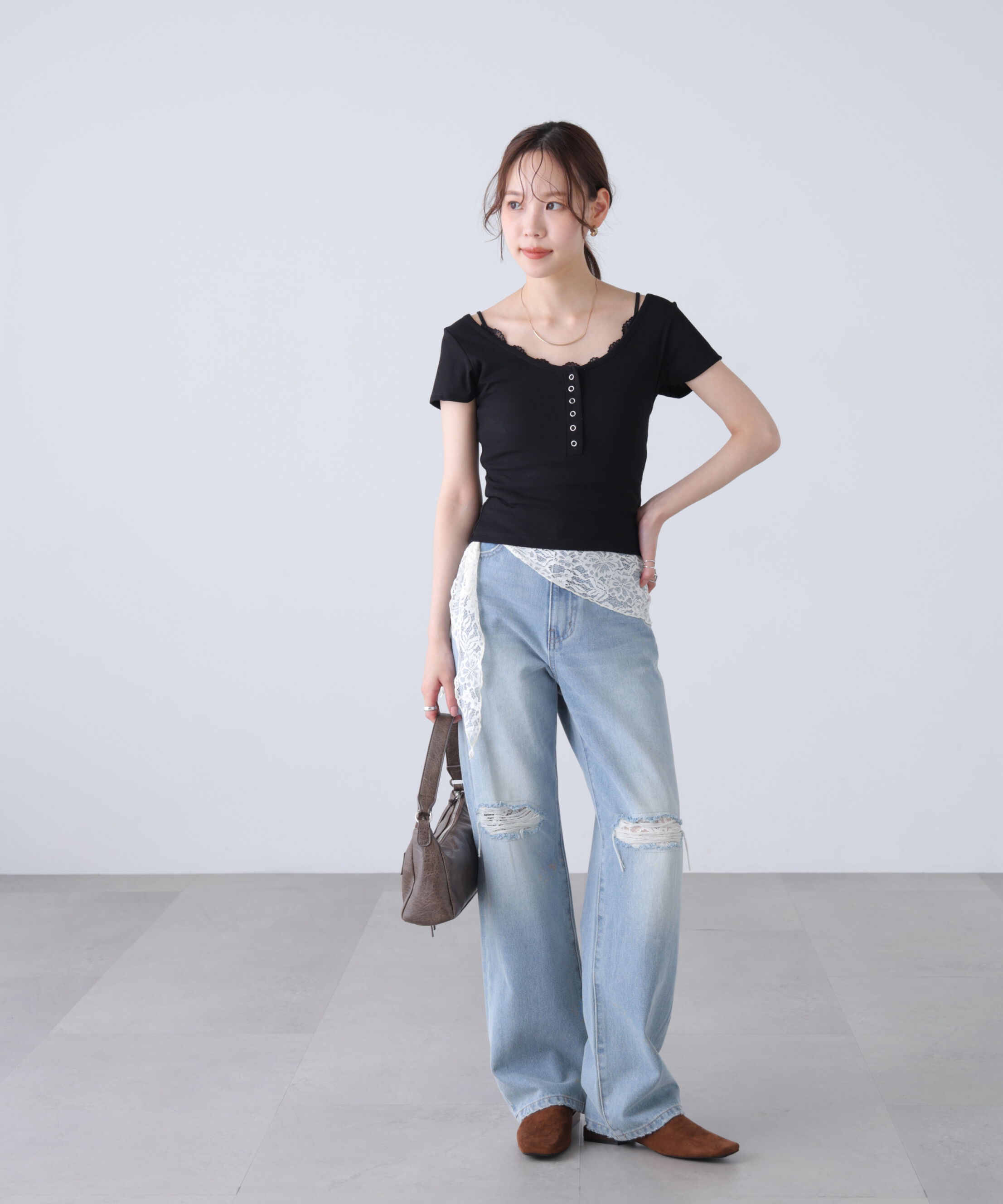  「キャミレイヤード風ヘンリーネックカットソー」|Tシャツ・カットソー|