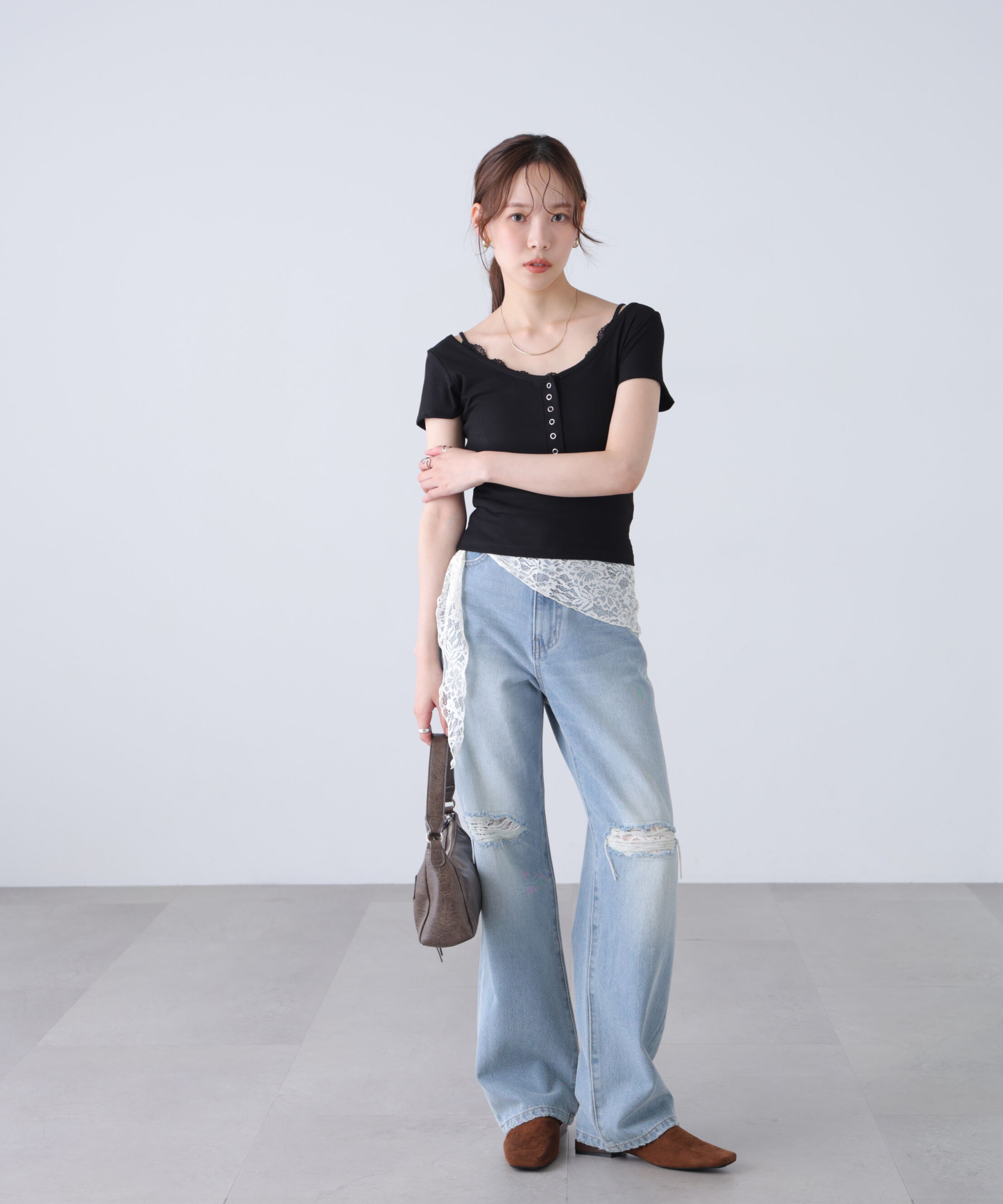  「キャミレイヤード風ヘンリーネックカットソー」|Tシャツ・カットソー|