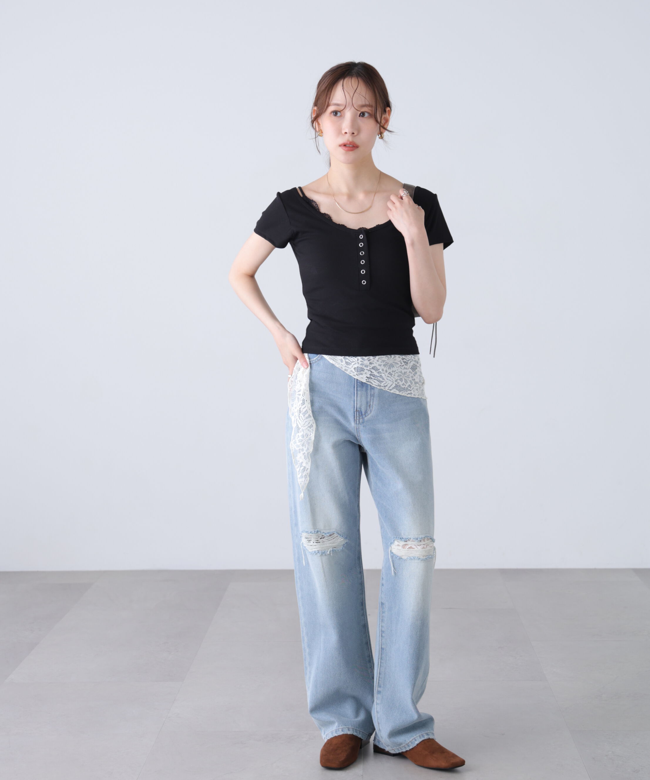  「キャミレイヤード風ヘンリーネックカットソー」|Tシャツ・カットソー|