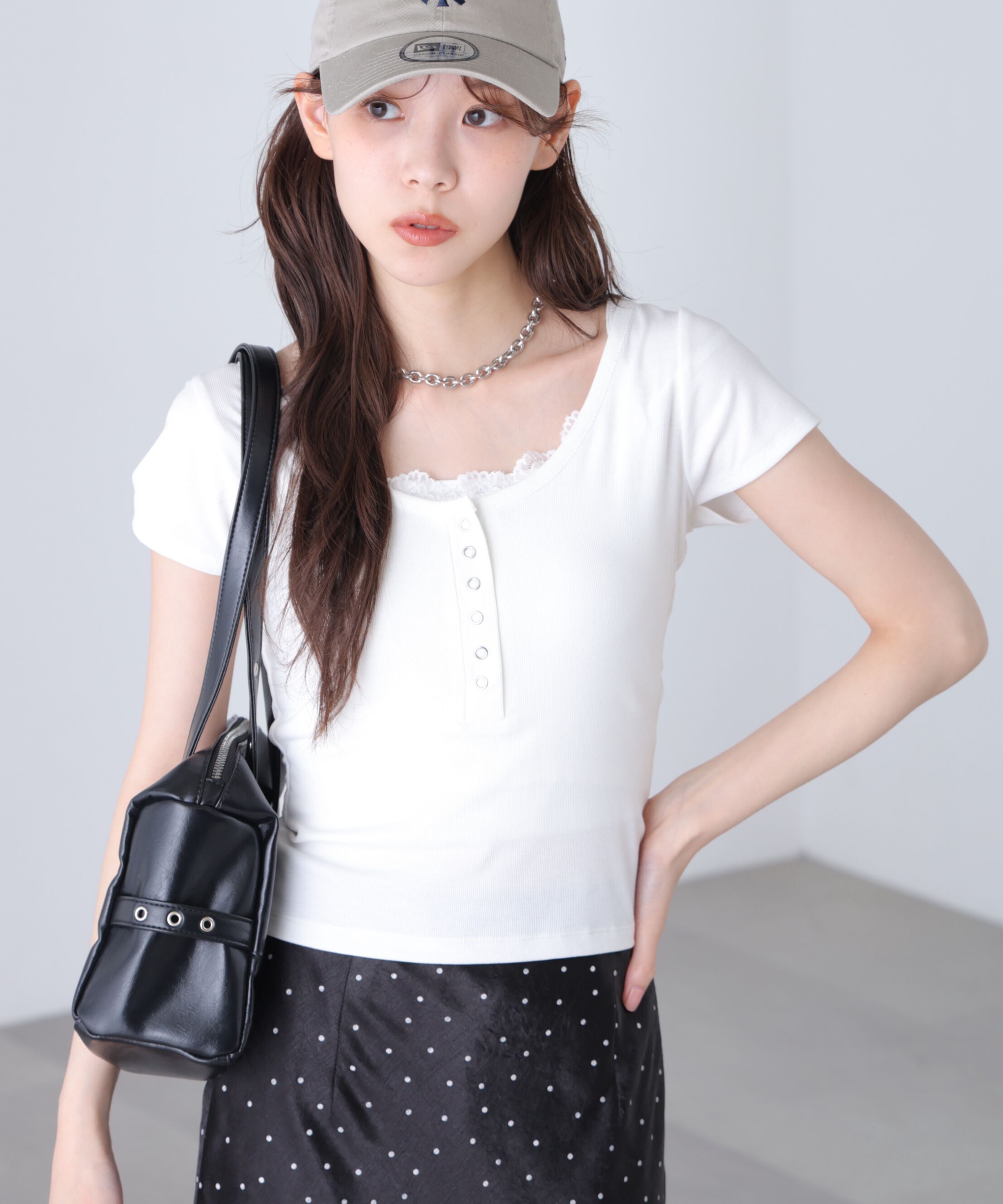  「キャミレイヤード風ヘンリーネックカットソー」|Tシャツ・カットソー|