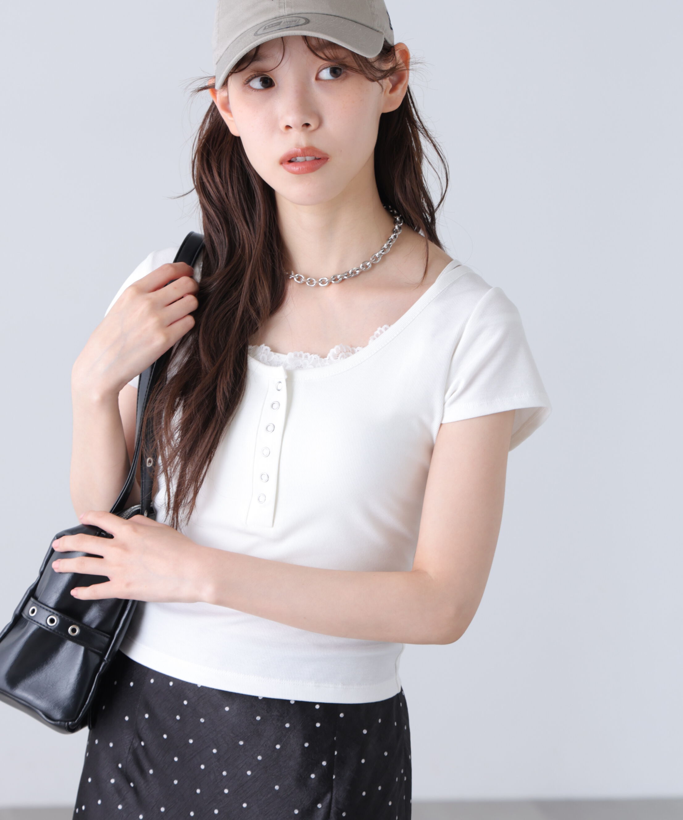  「キャミレイヤード風ヘンリーネックカットソー」|Tシャツ・カットソー|