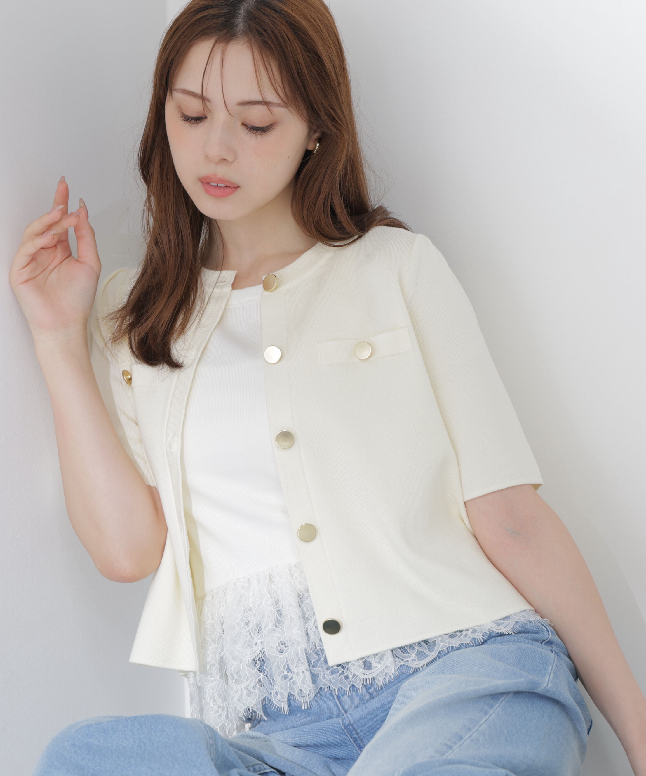 PROPORTION BODY DRESSING「半袖ニットジャケット」|カーディガン|