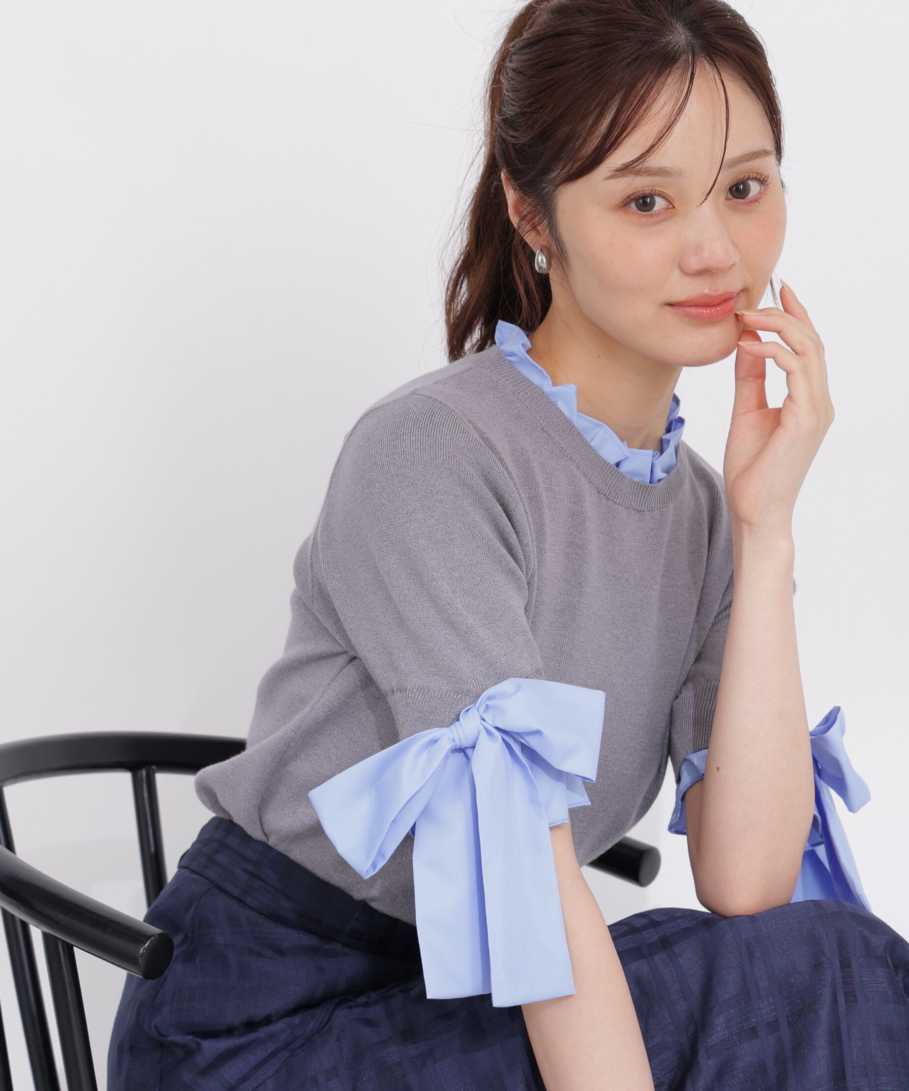 PROPORTION BODY DRESSING「リボンドッキングニット」|ニット・セーター|トップグレー 1