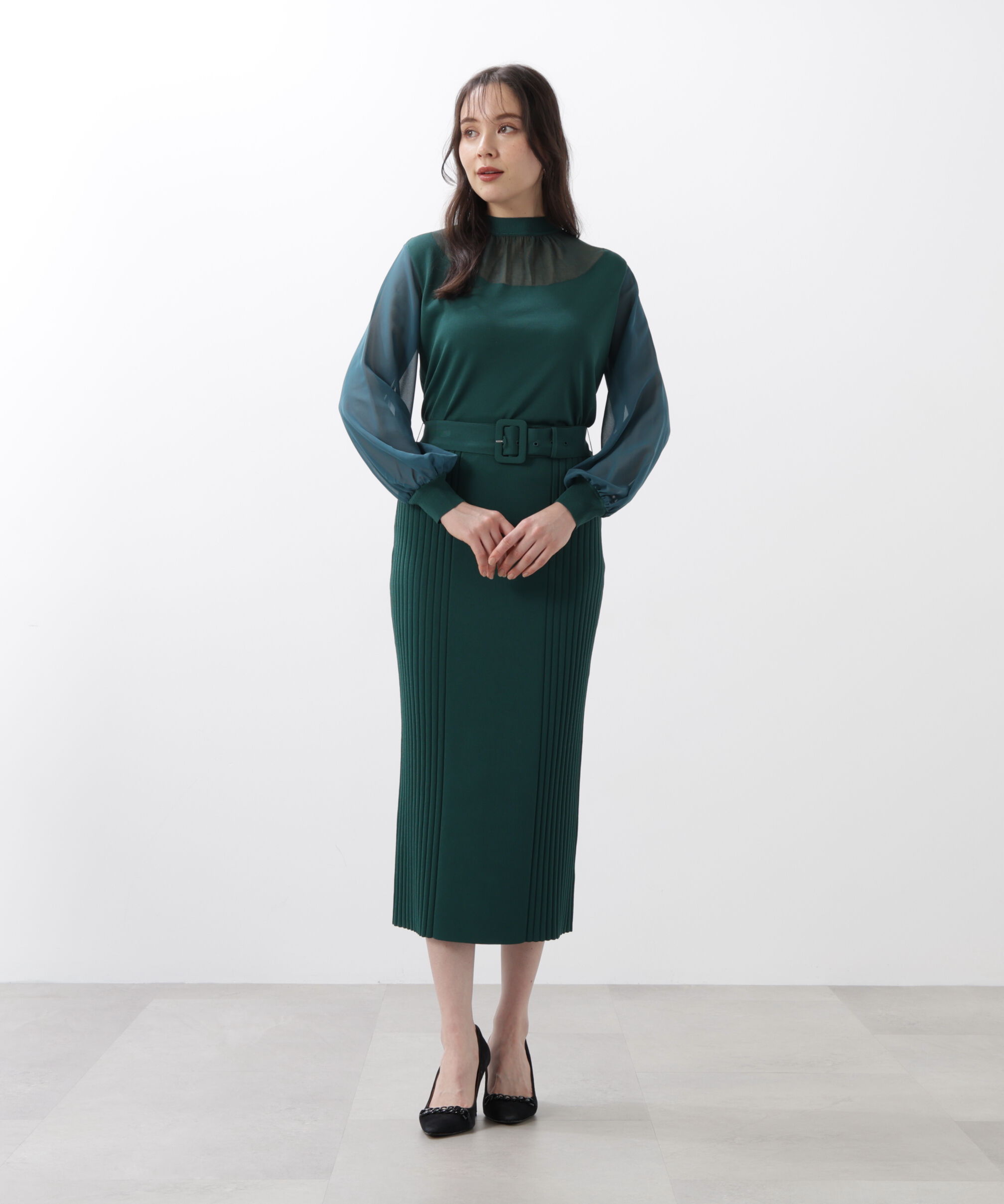  「◆ベルト付き総針ニットタイトスカート」|スカート|