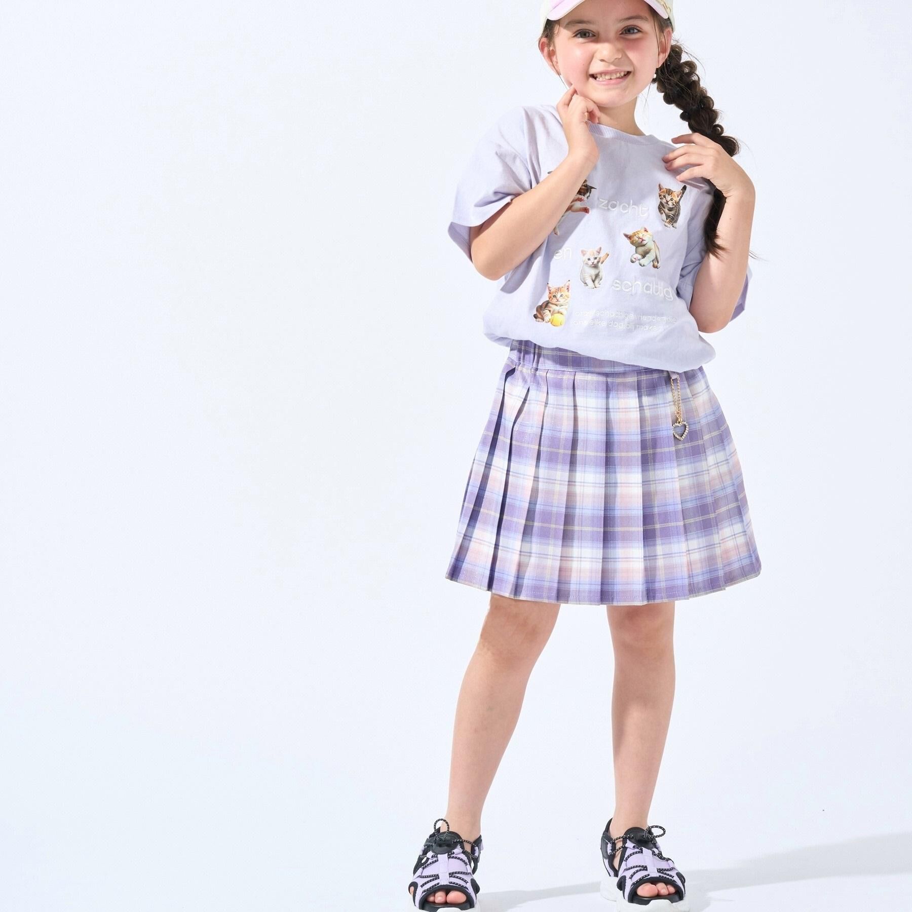 SHOO･LA･RUE「【100-150cm】ハートチャーム付きチェックプリーツスカート」|スカート|