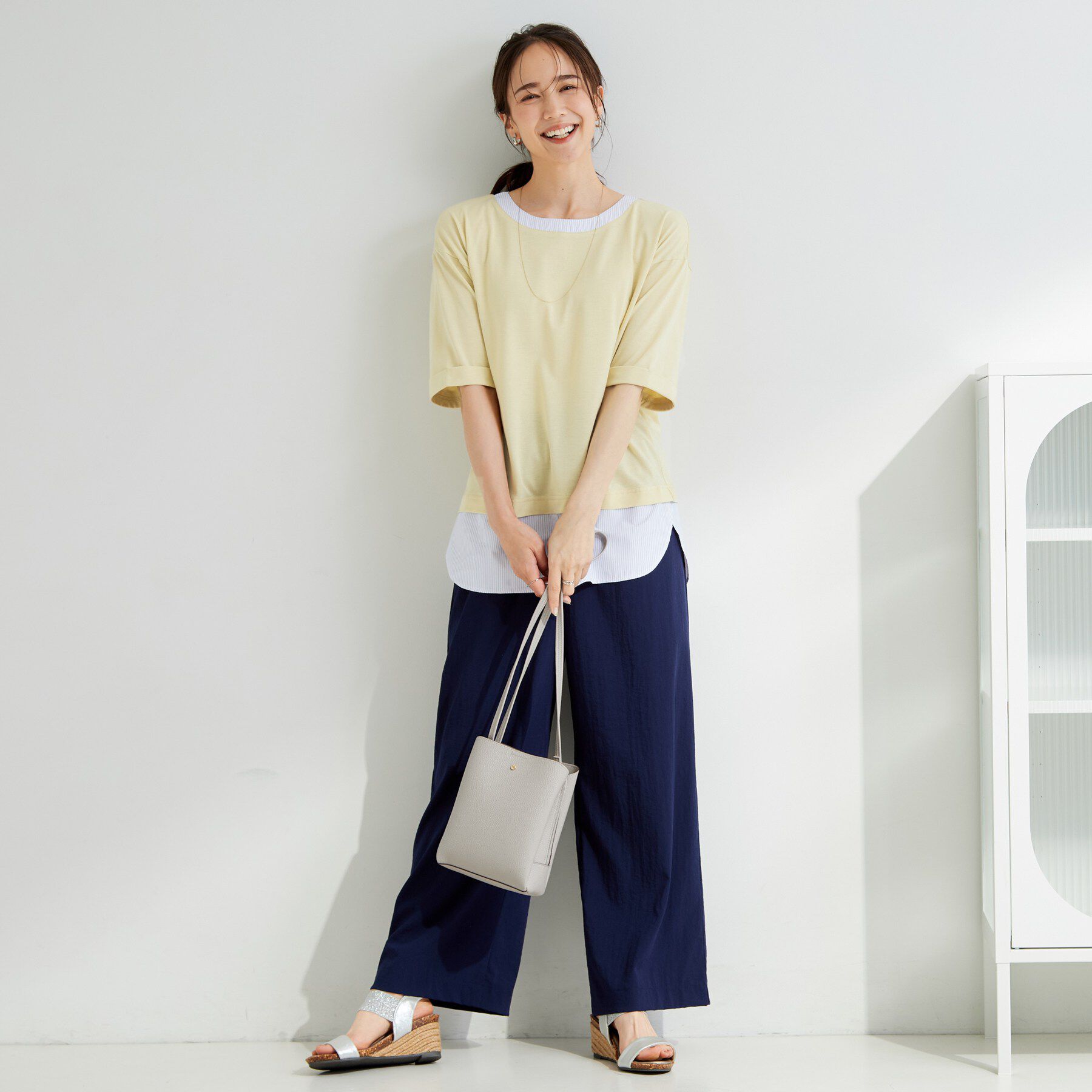 SHOO･LA･RUE「【インせず着られる/二の腕隠れる】重ね着風 シャツドッキングトップス」|Tシャツ・カットソー|