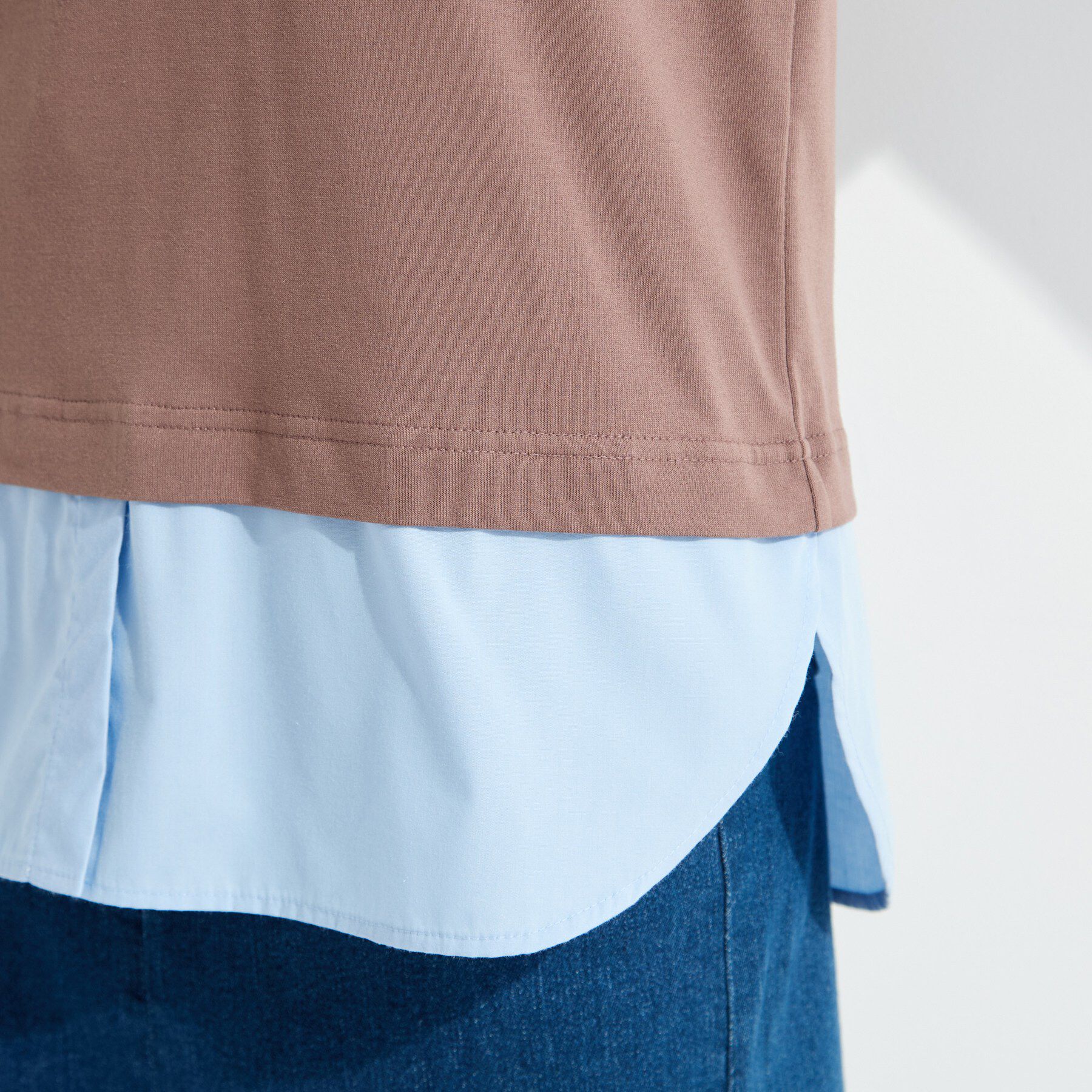 SHOO･LA･RUE「【インせず着られる/二の腕隠れる】重ね着風 シャツドッキングトップス」|Tシャツ・カットソー|