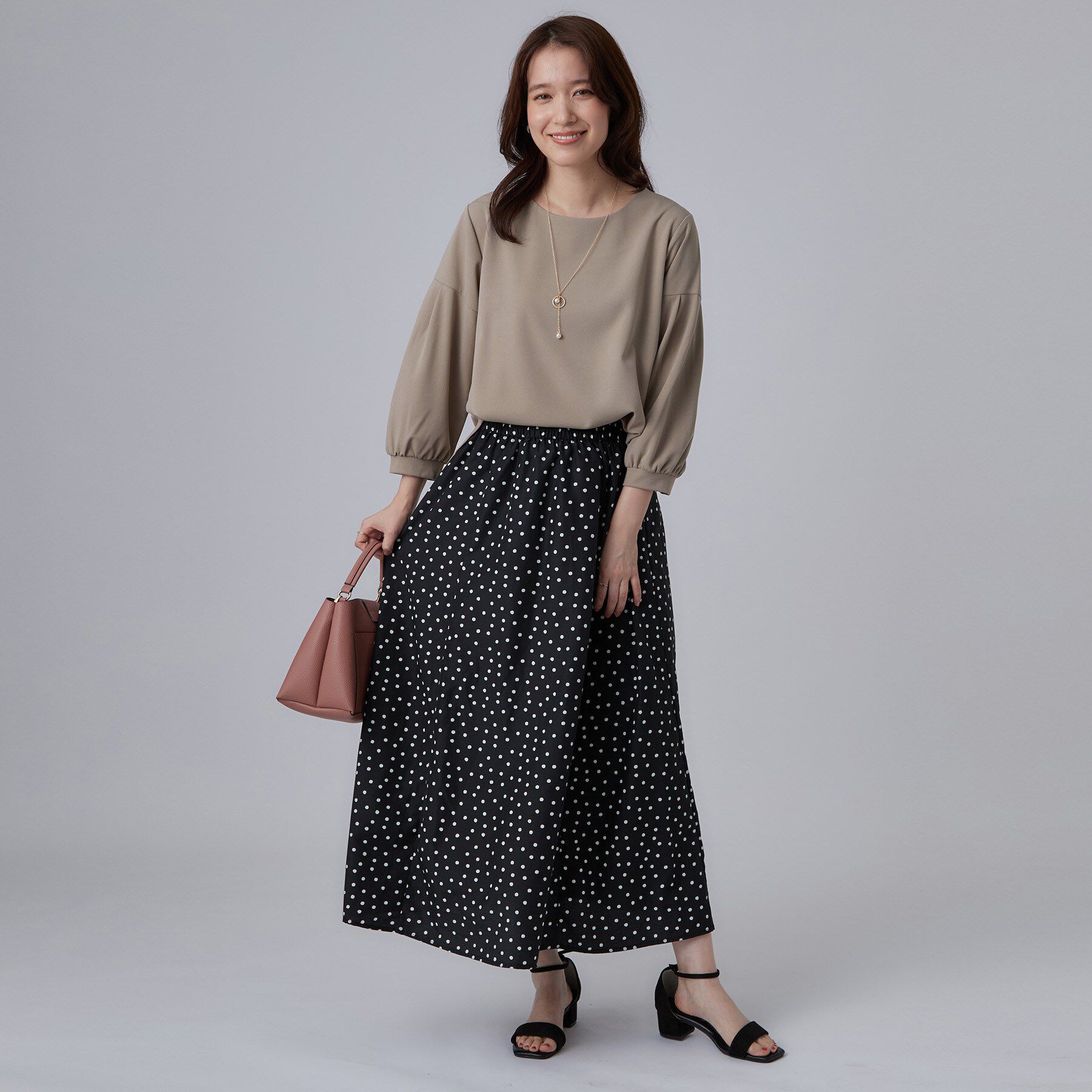 SHOO･LA･RUE「【着丈選べる/2点セット】ネックレス付き やわらか8分袖ブラウス」|Tシャツ・カットソー|